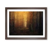 Forest At Sunset In Abstract Modern Art Framed Print | A2 Walnut Framed Wall Art | Ready to Hang | Abstract Landscape Picture | Living Room Bedroom Lounge Office