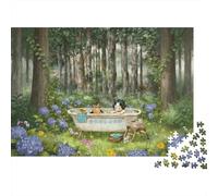 Forest Bath Jigsaw Puzzle 1000 Pieces Recyclable Paper Comic Style Adult Jigsaws Party Game Props Developing Children‘s Intelligence Educational 38x26cm/1000pcs