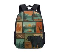 Forest Bear Deer Arrow 17 Inch Backpack Kids School Bag Rustic Hunting Print Wilderness Nature Outdoor Adventure Student Rucksack (06)