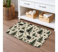 Forest Bear Quick Dry Bath Mat, Rustic Green Trees Animal Absorbent Non Slip Shower Mat, Autumn Nature Flannel Washable Bath Rugs for Bathroom Toilet Restroom Decorative 16x24 Inch