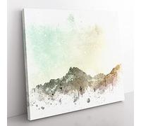 Forest Before the Mountain in Abstract Modern Canvas Wall Art Print Ready to Hang, Framed Picture for Living Room Bedroom Home Office Décor, 35x35 cm (14x14 Inch)