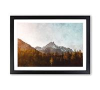 Forest Before The Mountain Painting Framed Print | A2 Black Framed Wall Art | Ready to Hang | Modern Landscape Picture | Living Room Bedroom Lounge Office