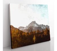 Forest Before the Mountain Painting Modern Canvas Wall Art Print Ready to Hang, Framed Picture for Living Room Bedroom Home Office Décor, 35x35 cm (14x14 Inch)
