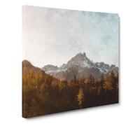 Forest Before the Mountain Painting Modern Canvas Wall Art Print Ready to Hang, Framed Picture for Living Room Bedroom Home Office Décor, 14x14 Inch (35x35 cm)