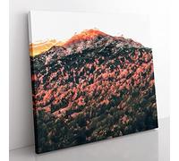 Forest Beneath the Mountain in Italy in Abstract Modern Canvas Wall Art Print Ready to Hang, Framed Picture for Living Room Bedroom Home Office Décor, 35x35 cm (14x14 Inch)
