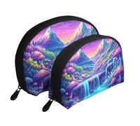 Forest Black Light Moon, Butterflies and Starry Sky Printed Makeup Bags 2-Piece Portable Shell Travel Toiletry Bag