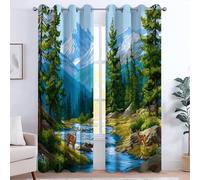 Forest Blackout Curtains for Bedroom 65 inch Long 2 Panels Cute Snow Capped Mountains Deer Streams 3D Print Curtains for Living Room Eyelet Thermal Insulated Darkening Window Drapes, 29W x 65L