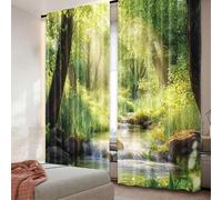 Forest Blackout Curtains Stream Cascade In Tropical Forest Among Trees Jungle Woodland Serene Landscape for Living Room WxH/2x140x140cm