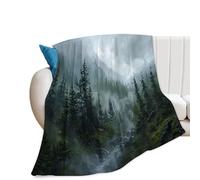 Forest Blanket Misty Mountain Tree Throw Blanket Cozy Plush Fleece Flannel Green Nature Blankets Landscape Party Gifts for Girls Boys Women Men 50"X40"