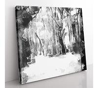 Forest Blur in Abstract Modern Canvas Wall Art Print Ready to Hang, Framed Picture for Living Room Bedroom Home Office Décor, 50x50 cm (20x20 Inch)