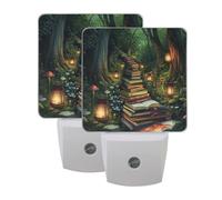 Forest Books Night Light 2 Pack Plug in Wall with Dusk to Dawn Sensor Led Lamp for Women Men Night Lights Plug in Wall Decor for Bedroom Kitchen Corridor, 0.5W