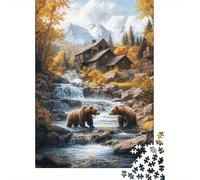 Forest Brown Bear 1000 Piece Jigsaw Puzzle Paper for Adults Autumn Stream Landscape Relaxing Game Family Decor Gift Focus 52x38cm/1000pcs