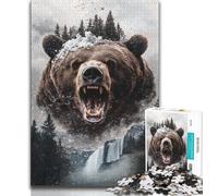 Forest Brown Bear Landscape Jigsaws 1000 Pieces for Teenagers,Staycation Kill Time Every Piece Is Unique - Challenging Family Fun Game (38x26cm)