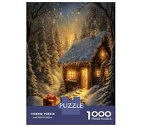 Forest Cabin 1000 Piece Jigsaw Puzzle Paper for Adults Night Winter Scene Puzzle Game for Family Relaxation 52x38cm/1000pcs