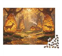 Forest Cabin Deer 1000 Piece Jigsaw Puzzle Paper for Adults Woodland Sunset Scene Relaxing Focus Boost Gift for Home 38x26cm/1000pcs