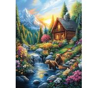 Forest Cabin Stream 300 Pc DIY Jigsaw Puzzle Animal Pets Puzzles for Adults Teens Hard Challenging Team Building Stress Reducing Autumn Sturdy Wooden Cardboard 300 PCS