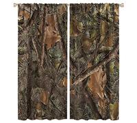 Forest Camouflage Curtains, Forest Camo Conifer Oak Branches Leaves Mossy Hunting Lodge Camp Cabin Theme Blackout Windows Door Curtain for Bedroom Living Room Home Decor 42x54in