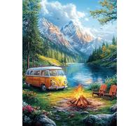 Forest Camper Van 1000 Pc DIY Jigsaw Puzzle Wild Animals Fantasy Animal Puzzles for Adults Teens Hard Challenging Team Building Stress Reducing Autumn Sturdy Wooden Cardboard 1000 PCS