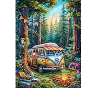 Forest Camper Van 500 Pieces Set Classic Jigsaw Puzzle Animal Pets Couple Puzzle Partners Mind Relaxation Wall Decor Easter New Year Creativity & Gift Giving 500 PCS