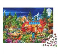 Forest Camper Van Jigsaw Puzzles 1000 Piece Recyclable Campfire Puzzle for Elderly Educational Game Decompression Ideal for Holiday Blessings Gift 52x38cm/1000pcs