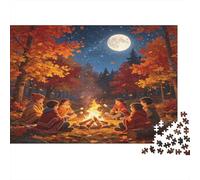 Forest Campfire Night 1000 Piece Jigsaw Puzzle Paper for Adults Autumn Woods Moonlight Scene Puzzle Game for Family Home Relaxation Gift 52x38cm/1000pcs