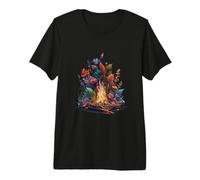 Forest Campfire with Vibrant Flora and Fauna Premium T-Shirt