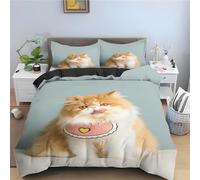 Forest Cats Super King Duvet CoverFat Cat Bedding Set 3 Pieces - 110gsm Soft Brushed Microfiber Quilt Cover, Bed Set with 2 Pillowcases 50x75 cm, Zipper Closure -kz4008