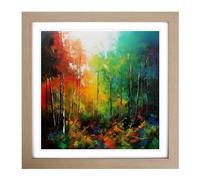 Forest Color Field Painting No.1 Framed Print | 18x18 Inch Oak Framed Wall Art | Ready to Hang | Modern Landscape Picture | Living Room Bedroom Lounge Office