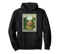 Forest Cotage Storybook Tales Vintage Postage Stamp Pullover Hoodie