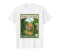 Forest Cotage Storybook Tales Vintage Postage Stamp Value Graphic T-Shirt, Men, White, L