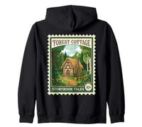 Forest Cotage Storybook Tales Vintage Postage Stamp Zip Hoodie