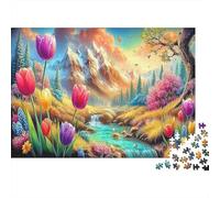 Forest Cottage 1000Pc Recycled Paper Jigsaw Puzzles | for Adults Mountain River Flowers Sustainable & Giftable 52x38cm/1000pcs