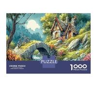 Forest Cottage Jigsaw Puzzle for Game 1000 Pieces Stone Bridge Anxiety Relief Secret Santa Small Gift Idea for Couples 38x26cm/1000pcs