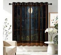 Forest Curtains Eyelet Soft Thermal Insulated Blackout Curtains, Black Gothic Mysterious Night Scene Print Pattern Ring Top Window Drapes for Bedroom W 66" x L 90" (2 Panels)