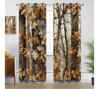 Forest Curtains for Living Room, Rustic Tree Autumn Maple Leaves Blackout Curtains 90x90, Thermal Insulated Extra Wide Bedroom Curtain Eyelet, 2 Panels Drapes Home Decor