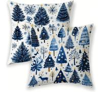 Forest Cushion Covers 20cm x 20cm Decorative Pillow Cases 2 pack, Waterproof Cushion Covers Blue, Double-Sided Printing Velvet Square Throw Pillowcases for Garden Sofa Bedroom Couch Living Room lj-289