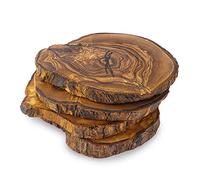 Forest Decor Wood Coasters Round, Set of 4, Perfect Wooden Coasters for Table or Cabin Decor, Rustic Home Decoration, Made of Olive Wood