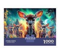 Forest Deer 1000 Piece Jigsaw Puzzle Deer Family in Forest Decorative Paper Puzzle for Wall Art Display, Relaxing Focus Game And Family Fun 70x50cm/1000pcs