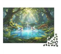 Forest Deer 1000 Piece Jigsaw Puzzle Paper for Adults Magical Light Woodland Puzzle Game for Family Relaxation Focus Home Decoration Gift 38x26cm/1000pcs