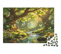 Forest Deer 1000 Piece Jigsaw Puzzle Paper for Adults Sunlit Woodland Stream Focus Booster Relaxing Home Decor 52x38cm/1000pcs