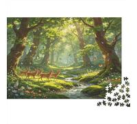 Forest Deer 1000 Piece Jigsaw Puzzle Paper for Adults Tranquil Nature Scene Mindfulness Focus Home Decor 38x26cm/1000pcs