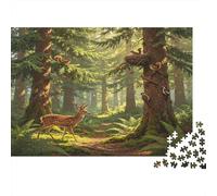 Forest Deer 1000 Piece Jigsaw Puzzle Paper Jigsaw Puzzle for Adults Woodland Sunlight Scene Puzzle Game for Family Relax Home Decor Gift 38x26cm/1000pcs