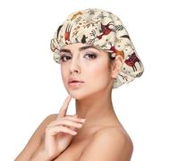Forest Deer and Birds Print Satin Silk Bonnet for Sleeping Women, Adjustable Double Layer Satin Hair Bonnet Night Sleep Cap for Curly Hair