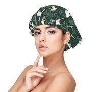 Forest Deer Green Print Satin Silk Bonnet for Sleeping Women, Adjustable Double Layer Satin Hair Bonnet Night Sleep Cap for Curly Hair