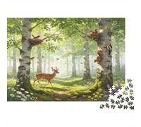 Forest Deer Jigsaw Puzzle for Adults 1000 Piece Jigsaw Puzzle Paper Puzzle Game Sunlit Woodland Scene Focus Booster Family Relaxation Home Decor Gift 70x50cm/1000pcs