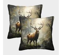 Forest Deer Majestic-Wild Animal Art Style Pillow Covers 2 Pack Cozy Pillowcase Available All Seasons Cushion Case Zippered Decor Sofa for Living Room Bedroom 45x45cm