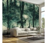 Forest Deer Mural Wallpaper, Watercolor Woodland Wildlife Wallpaper for Bedroom, Living Room, TV Backdrop, Office, Hotel Wall Background Decoration Non-Woven Wall Paper 300 x 210 cm (WxH) Ac49