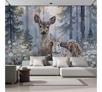 Forest Deer Rabbit Photo Wallpaper Wall Mural 400x280cm, 3D Panoramic Photo Wallpaper Wall Mural - Healing Watercolor Nature Illustration Silk Poster for Bedroom Living Room Background Decor Poster