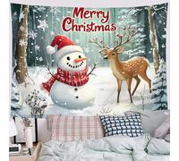 Forest Deer Snowman Tapestry Merry Christmas Wall Hanging Backdrop Wall Art Multicolor Home Decor for Xmas Party Decor Portrait Photo Booth Props