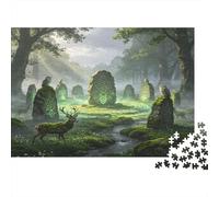 Forest Deer Statue 1000 Piece Jigsaw Puzzle Paper for Adults Enigmatic Nature Scene Puzzle Game for Family Relaxing Focus Gift 38x26cm/1000pcs